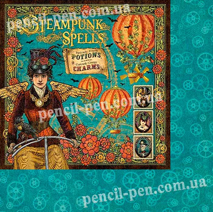 фото Папір для скрапбукінгу Steampunk Spells, Graphic45, 170 гр/м Бірюзо...