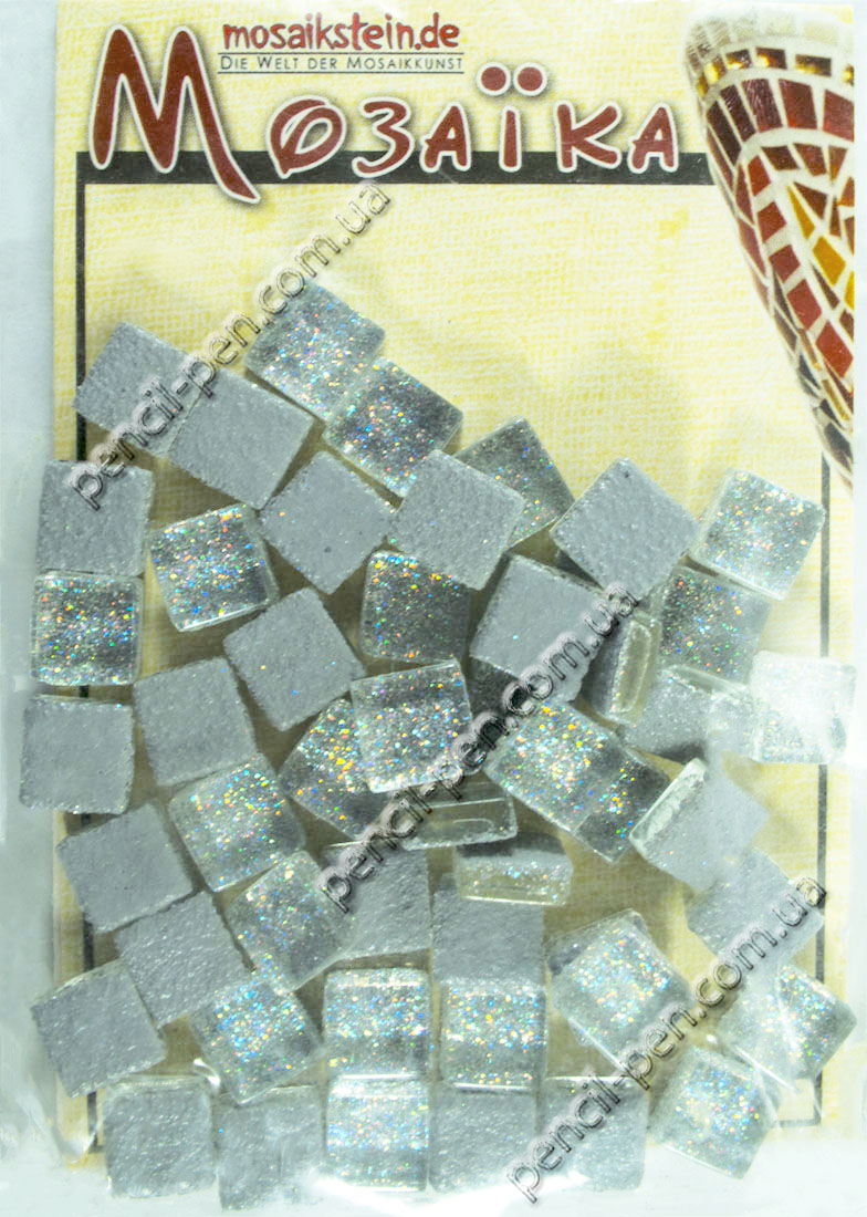 фото Мозаїка З БЛИСКІТКАМИ Soft-Glass glitter, S80 (10х10 мм) Срібний скло 5420080 Mosaikstein 50г.