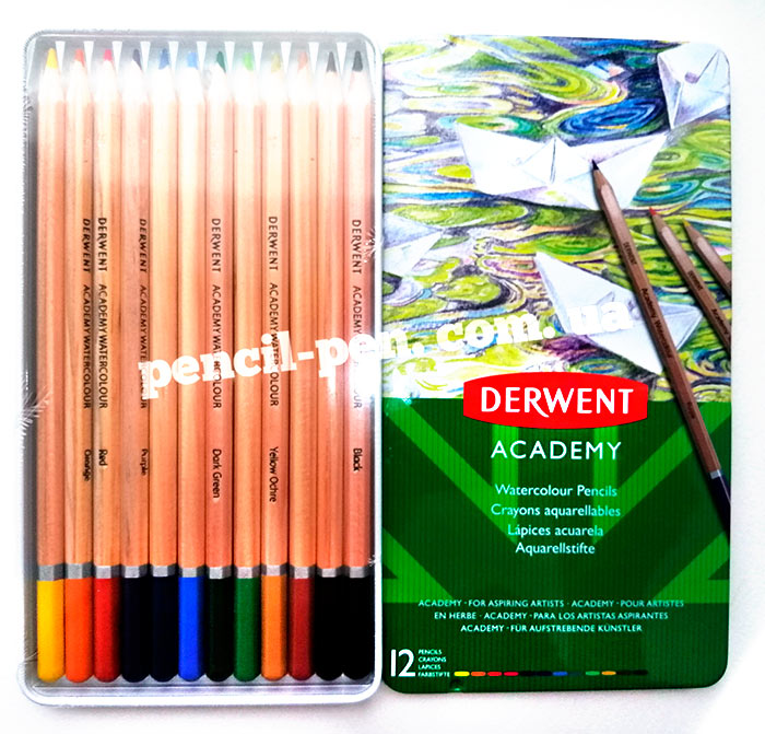 фото Набір акварельних олівців Academy Watercolour 12 кол. мет. упаковка, 2301941 Derwent